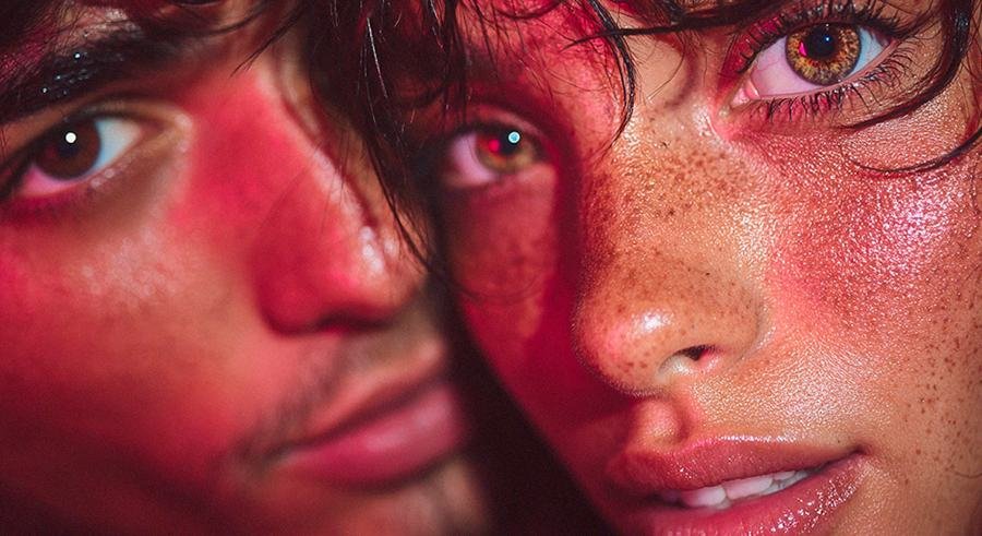 Hombre y mujer conectando sus manos con luz simbólica, representando la unión y complicidad que generan los juguetes para usar en pareja.