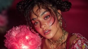 Mujer joven sosteniendo una flor - Tienda erótica online en Cali 2025 Athenea Studios