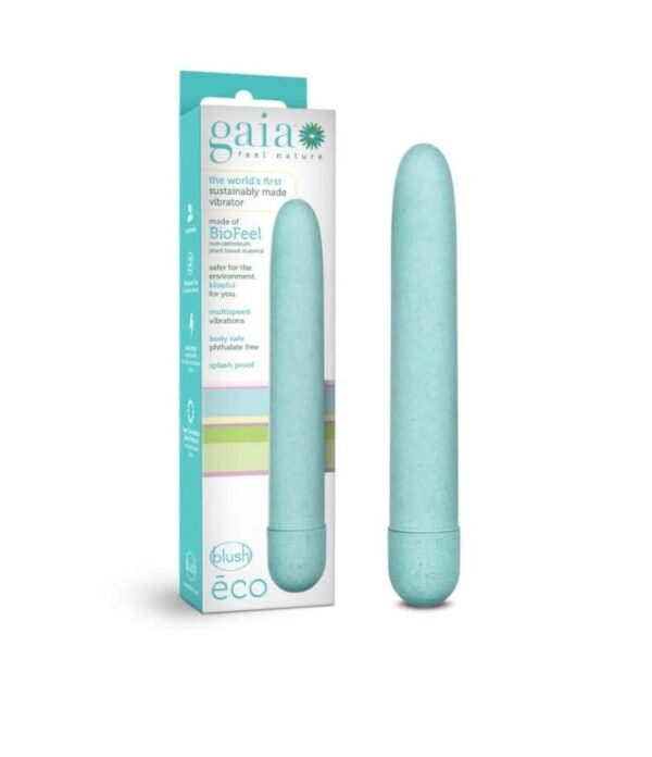 Bala vibradora Gaia en bioplástico Biofeel y silicona médica, diseño alargado de 18 cm, impermeable y sostenible – Athenea Studios – ideal para estimulación profunda y uso en pareja, disponible en Bogotá, Medellín, Cali y toda Colombia