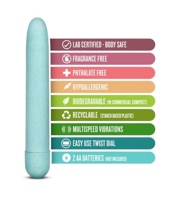 Bala vibradora Gaia en bioplástico Biofeel y silicona médica, diseño alargado de 18 cm, impermeable y sostenible – Athenea Studios – ideal para estimulación profunda y uso en pareja, disponible en Bogotá, Medellín, Cali y toda Colombia