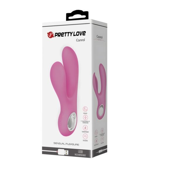 Dildo Canrol Pink en silicona ABS, 12 funciones de vibración, 3 rotaciones, diseño curvo para estimulación dual de punto G y clítoris+ – Athenea Studios Sex Shop – recargable USB, color rosa, disponible en Bogotá, Medellín, Cali y toda Colombia