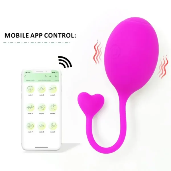 Huevo vibrador Uva con control por App en silicona líquida color morado, 9 modos de vibración – Athenea Studios Sex Shop – juguete discreto para uso a distancia, disponible en Bogotá, Medellín y toda Colombia.