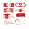 Kit de bondage temático de enfermera con 9 piezas, incluye esposas de cuerina suave y antifaz – Athenea Studios Sex Shop – set de BDSM para roleplay y principiantes, disponible en Bogotá, Medellín y toda Colombia