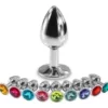 Plug anal talla S de acero inoxidable con una joya de cristal en la base – Athenea Studios Sex Shop – juguete anal para principiantes y juego térmico, disponible en Bogotá, Medellín y toda Colombia.