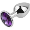 Plug anal talla S de acero inoxidable con una joya de cristal en la base – Athenea Studios Sex Shop – juguete anal para principiantes y juego térmico, disponible en Bogotá, Medellín y toda Colombia.