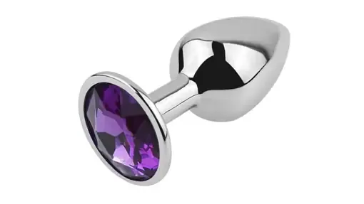 Plug anal talla S de acero inoxidable con una joya de cristal en la base – Athenea Studios Sex Shop – juguete anal para principiantes y juego térmico, disponible en Bogotá, Medellín y toda Colombia.