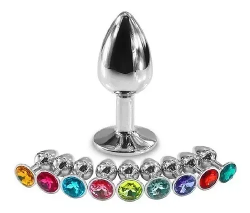 Plug anal talla S de acero inoxidable con una joya de cristal en la base – Athenea Studios Sex Shop – juguete anal para principiantes y juego térmico, disponible en Bogotá, Medellín y toda Colombia.