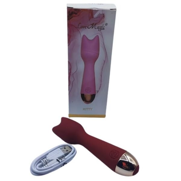Vibrador de clítoris Kitty con diseño de gato y base metálica color oro rosa – Athenea Studios Sex Shop – juguete de silicona recargable USB con múltiples modos, disponible para envío a Bogotá y toda Colombia