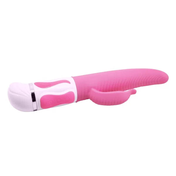 Vibrador Rabbit Antoine en silicona rosa con lengua giratoria, 12 funciones de vibración y 4 de rotación – Athenea Studios Sex Shop – para estimulación dual de punto G y clítoris, disponible en Bogotá, Medellín y toda Colombia.
