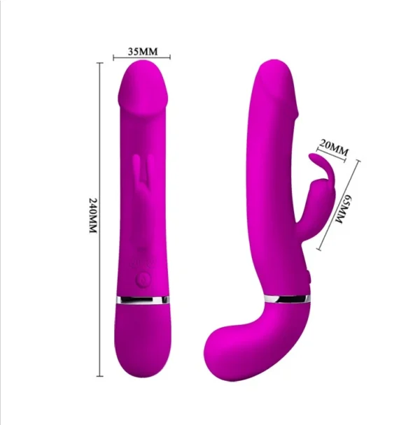 Vibrador Rabbit Henry color púrpura con función de chorro eyaculador (squirt) y 12 modos de vibración – Athenea Studios Sex Shop – juguete de silicona recargable para estimulación dual, disponible en Bogotá y toda Colombia