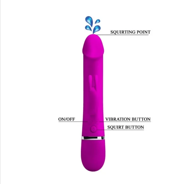 Vibrador Rabbit Henry color púrpura con función de chorro eyaculador (squirt) y 12 modos de vibración – Athenea Studios Sex Shop – juguete de silicona recargable para estimulación dual, disponible en Bogotá y toda Colombia