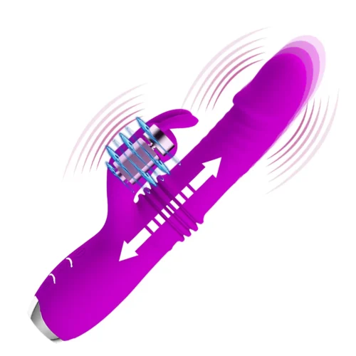 vibrador-rabbit-dorothy-empuje-automatico-thrusting-athenea-studios-juguetes-sexuales Vibrador Rabbit Dorothy de Pretty Love en silicona magenta, con 3 modos de empuje automático (thrusting) y 12 de vibración – Athenea Studios Sex Shop – juguete premium para estimulación dual, disponible en Bogotá y toda Colombia.