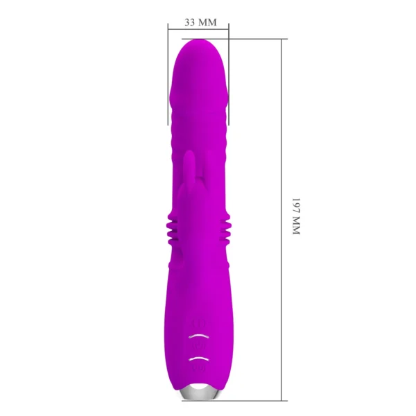 vibrador-rabbit-dorothy-empuje-automatico-thrusting-athenea-studios-juguetes-sexuales (6) Vibrador Rabbit Dorothy de Pretty Love en silicona magenta, con 3 modos de empuje automático (thrusting) y 12 de vibración – Athenea Studios Sex Shop – juguete premium para estimulación dual, disponible en Bogotá y toda Colombia.