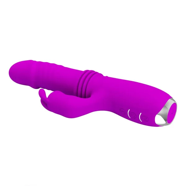 vibrador-rabbit-dorothy-empuje-automatico-thrusting-athenea-studios-juguetes-sexuales (7) Vibrador Rabbit Dorothy de Pretty Love en silicona magenta, con 3 modos de empuje automático (thrusting) y 12 de vibración – Athenea Studios Sex Shop – juguete premium para estimulación dual, disponible en Bogotá y toda Colombia.