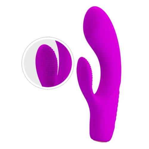 Vibrador Rabbit flexible Tim de Pretty Love en silicona magenta, con 12 funciones y brazo texturizado – Athenea Studios Sex Shop – juguete 100% sumergible para placer dual, disponible en Bogotá, Medellín y toda Colombia.