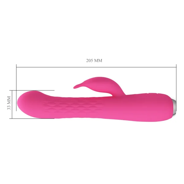 Vibrador Rabbit Molly color rosa con eje giratorio de 8 capas de perlas, 12 modos de vibración y 3 de rotación – Athenea Studios Sex Shop – para estimulación dual de punto G y clítoris, disponible en Bogotá, Medellín y toda Colombia.
