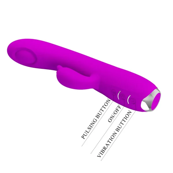 Vibrador Rabbit 3-en-1 color magenta, combina succionador de clítoris con vibrador de punto G, 12 funciones – Athenea Studios Sex Shop – juguete recargable de silicona para orgasmo triple, disponible en Bogotá y toda Colombia