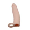 Funda extensora de pene XL de 18 cm con textura piel real y anillo testicular – Athenea Studios Sex Shop – juguete realista para aumento máximo de tamaño, disponible en Cali, Medellin, Bogotá y toda Colombia.