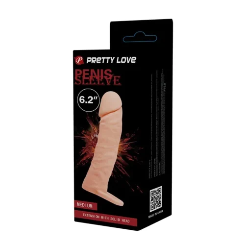 Funda extensora de pene con textura piel real y anillo testicular – Athenea Studios Sex Shop – juguete realista para aumentar largo y grosor, disponible en Cali, Bogotá y toda Colombia.