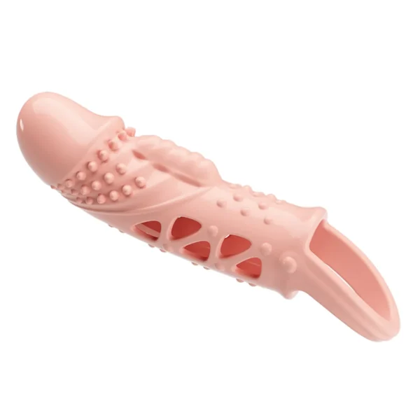 funda-extensora-vibradora-cecelia-punta-vibrante-anillo-athenea-studios-juguetes-sexuales (4) Funda extensora para pene Cecelia con vibrador en la punta y anillo testicular color piel – Athenea Studios Sex Shop – juguete para aumentar largo y grosor con vibración, disponible en Bogotá y toda Colombia