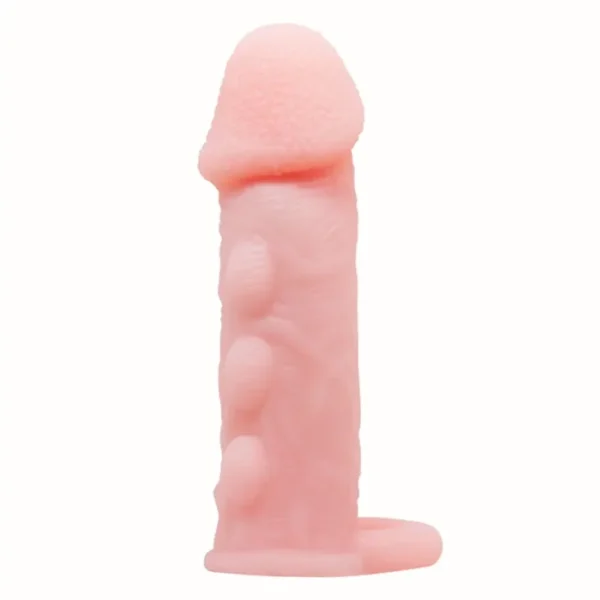 Funda para pene Brave Man tono piel con textura de balines y anillo testicular – Athenea Studios Sex Shop – extensor de pene realista manual para mayor grosor, disponible en Bogotá y toda Colombia
