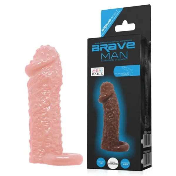funda-pene-realista-piel-brave-man-textura-gotas-athenea-studios-juguetes-sexuales (5) Funda para pene Brave Man color piel con textura de gotas y anillo testicular – Athenea Studios Sex Shop – extensor de pene realista de TPR para engrosamiento, disponible en Bogotá Cali y toda Colombia