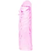 Funda para pene de silicona rosa transparente con textura de nódulos – Athenea Studios Sex Shop – extensor de pene suave para parejas, disponible en Bogotá y toda Colombia.