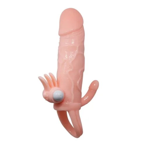 Funda para pene vibradora Brave Man con activación por contacto y anillo testicular – Athenea Studios Sex Shop – extensor inteligente realista para placer en pareja, disponible en Bogotá y toda Colombia