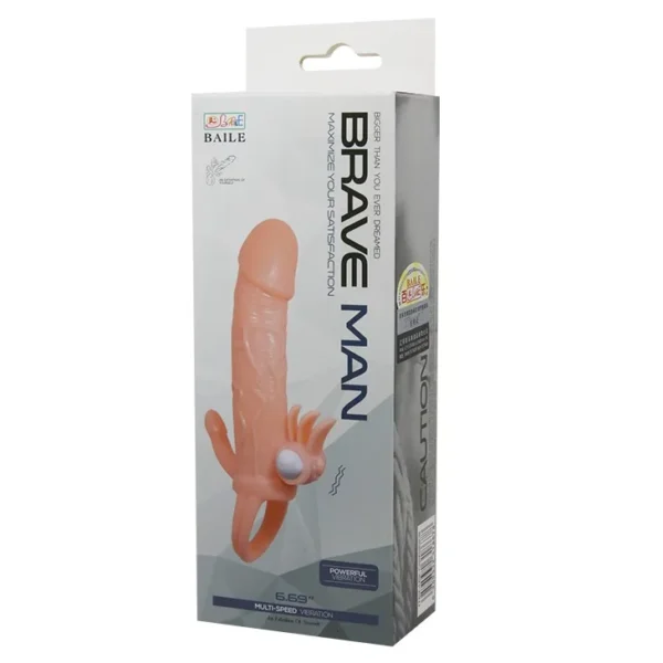 funda-pene-vibradora-brave-man-contacto-realista-athenea-studios-juguetes-sexuales (6) Funda para pene vibradora Brave Man con activación por contacto y anillo testicular – Athenea Studios Sex Shop – extensor inteligente realista para placer en pareja, disponible en Bogotá y toda Colombia
