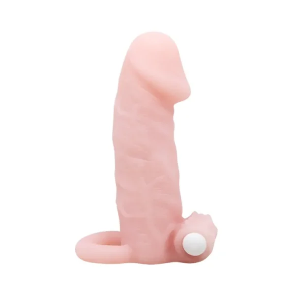 Funda para pene vibradora Brave Man color piel con venas realistas y anillo testicular – Athenea Studios Sex Shop – extensor con vibración para engrosamiento, disponible en Bogotá y toda Colombia
