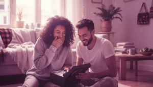 Mesa de noche moderna con un vibrador discreto color pastel junto a un libro y una taza de té, representando la normalización del uso de juguetes sexuales en Colombia como parte del bienestar diario.