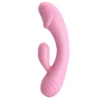 Vibrador Rabbit Ron de silicona suave tacto algodón, color rosa, con 12 funciones y memoria inteligente – Athenea Studios Sex Shop – juguete recargable para estimulación de punto G y clítoris, disponible en Bogotá y toda Colombia