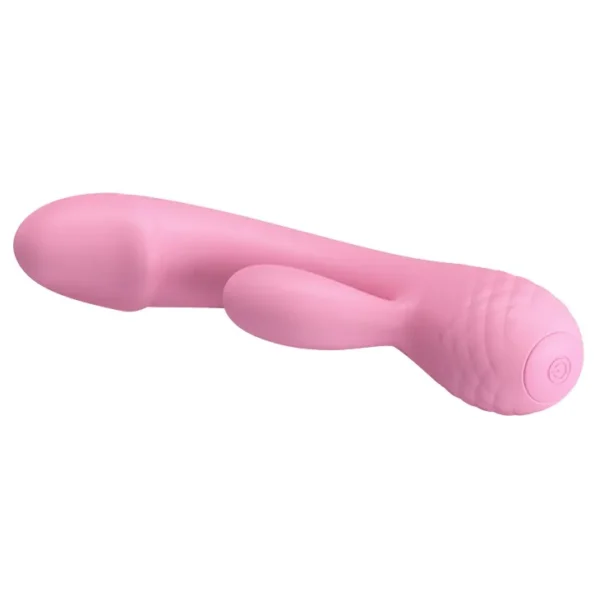 Vibrador Rabbit Ron de silicona suave tacto algodón, color rosa, con 12 funciones y memoria inteligente – Athenea Studios Sex Shop – juguete recargable para estimulación de punto G y clítoris, disponible en Bogotá y toda Colombia